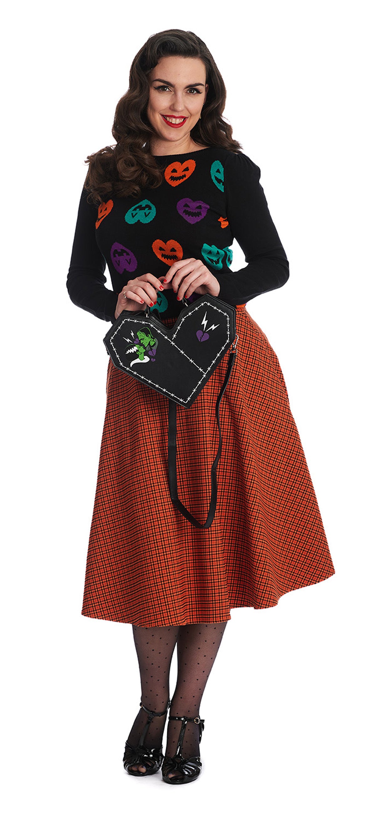 Banned_OCTOBER_SPOOKS_Vintage_Karo_Check_Tellerrock_Swing_Skirt_Orange-2