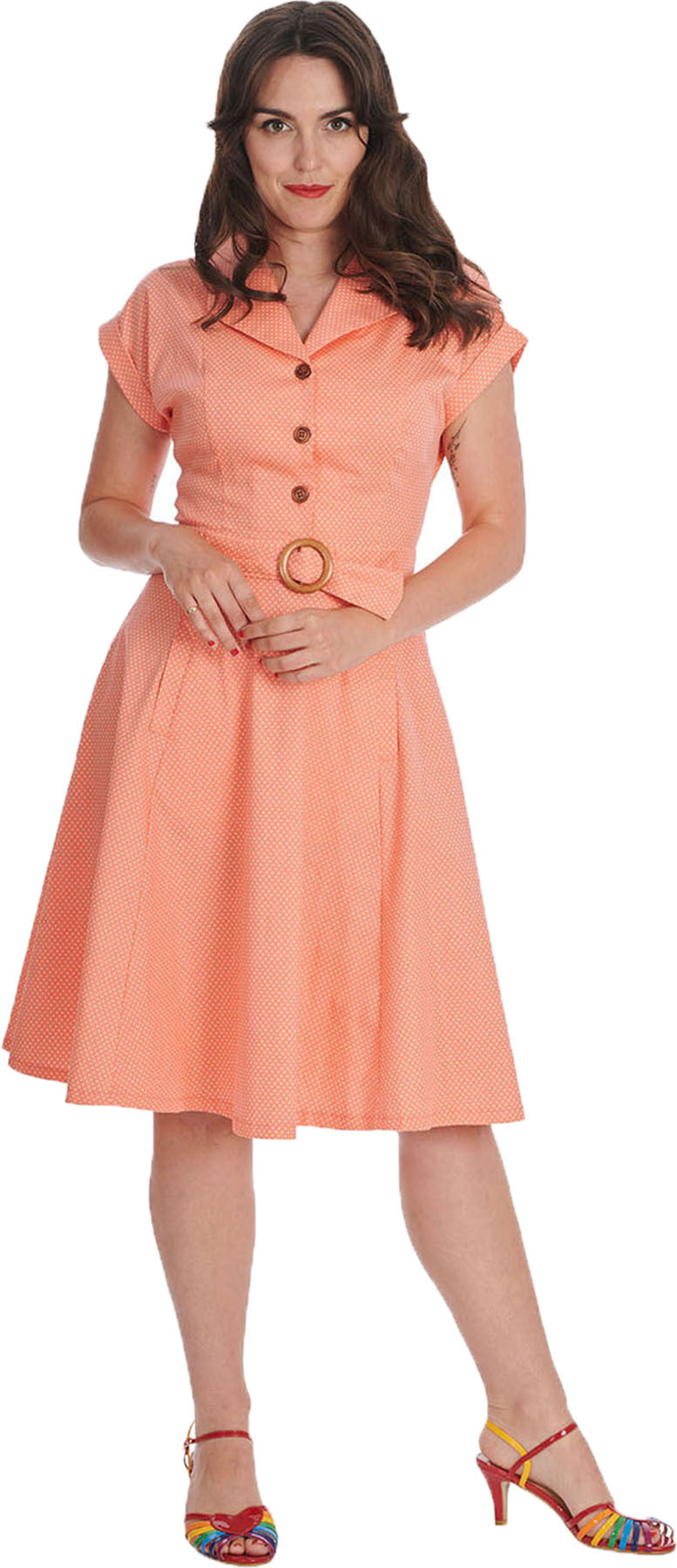 Banned_POLKA_DOT_DANCE_50s_PUNKTE_Kurzarm_SWING_DRESS_Hemdkleid_-_Apricot_Killer_Kirsche-2