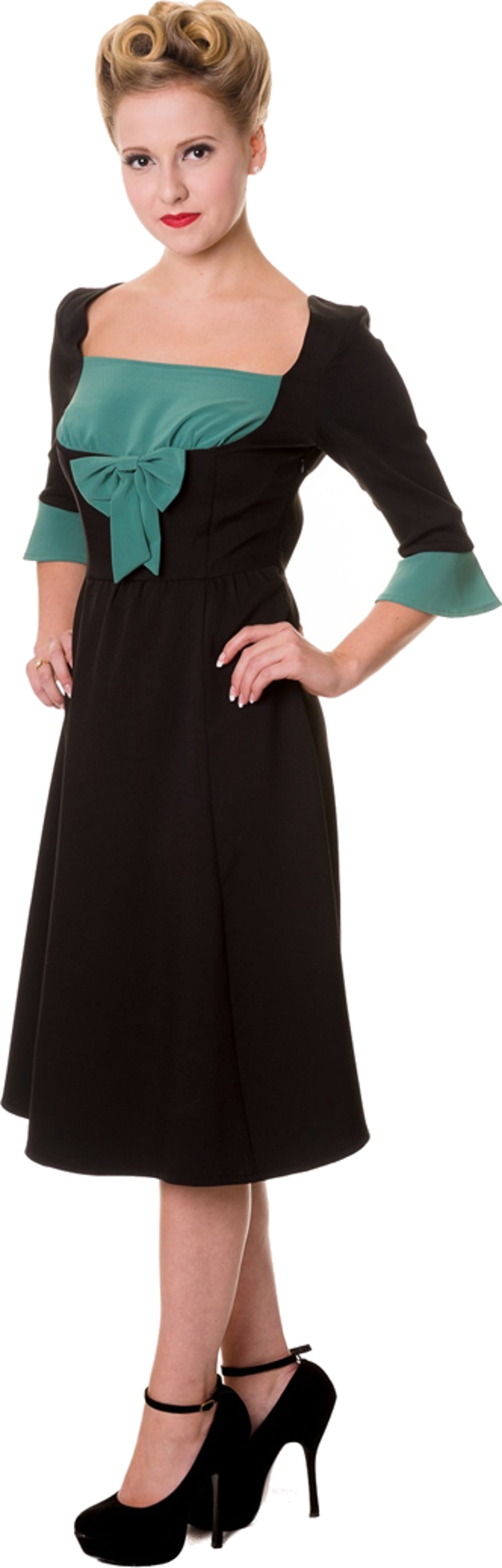 Banned_Retro_VINTAGE_Bow_Green_Swing_DRESS_Kleid_schwarzZvVp1e4tDBXpj