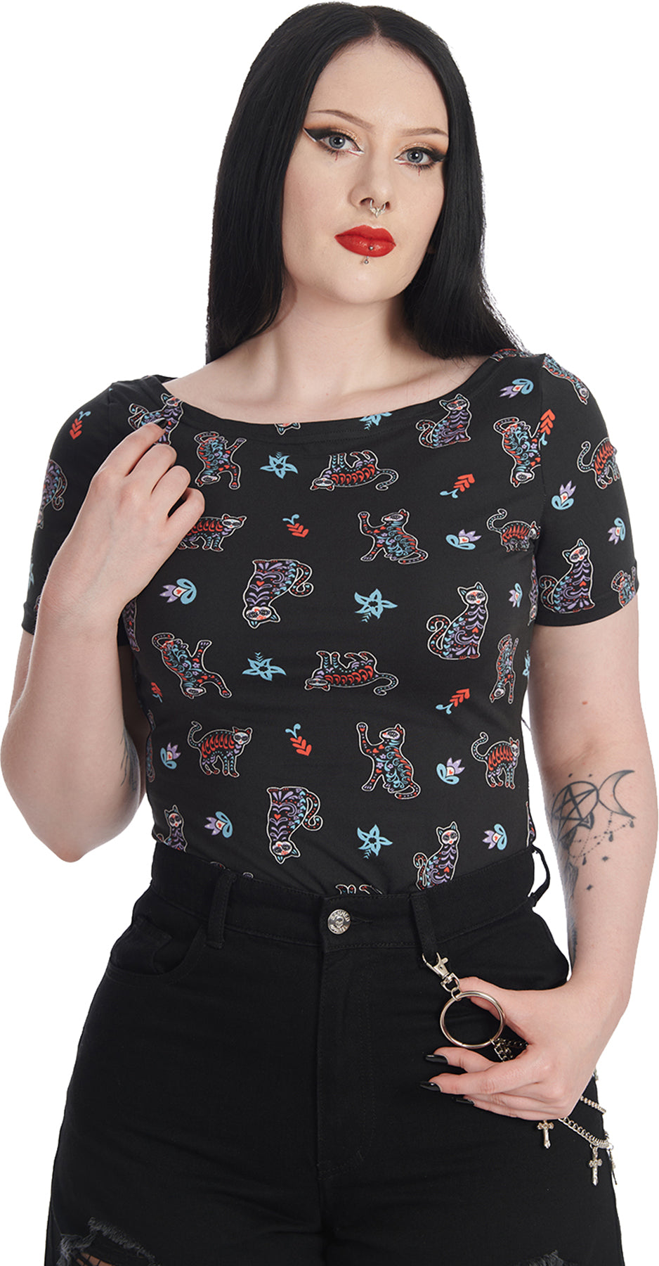 Banned_SKELETON_CAT_Creepy_KATZEN_Tattoo_Kurzarm_Top_T-SHIRT_Oberteil_killer_kirsche_1RhywOE8X5sGKK