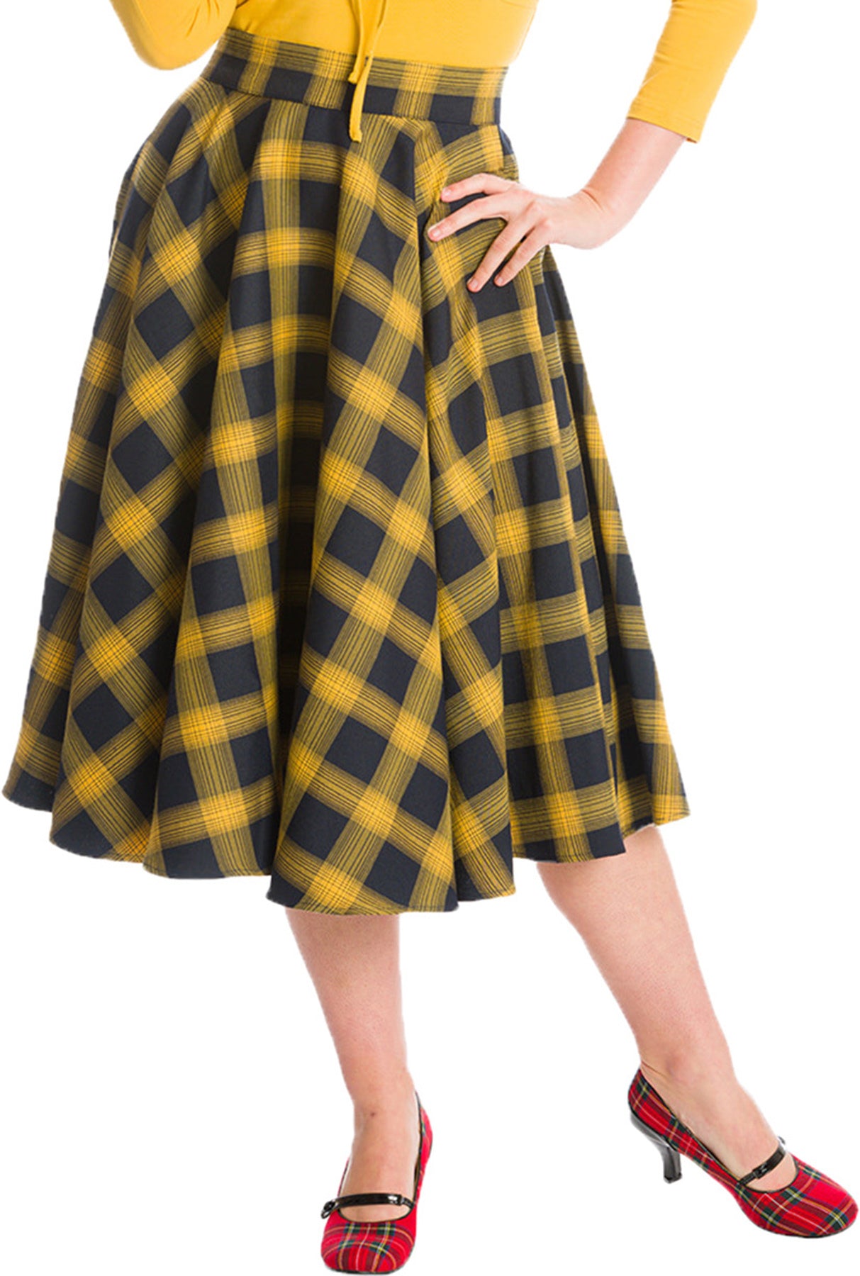 Banned_SWEET_CHECK_Vintage_KARO_Tartan_Tellerrock_SWING_SKIRT_Gelb-Navy_Killer_Kirsche-11