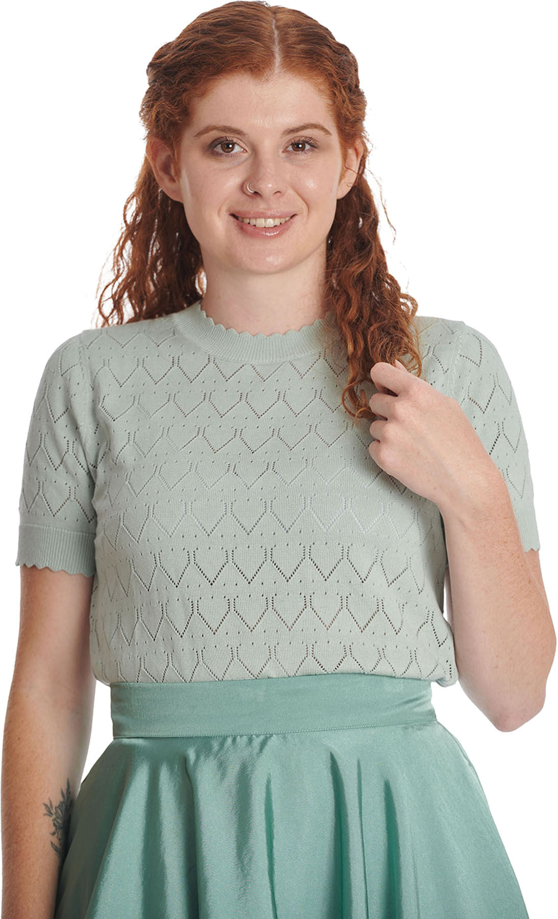 Banned_SWEET_GARDINA_50s_Kurzarm_LOCHMUSTER_Feinstrick_SHIRT_Oberteil_TOP_-_Gruen_killer_kirsche_1