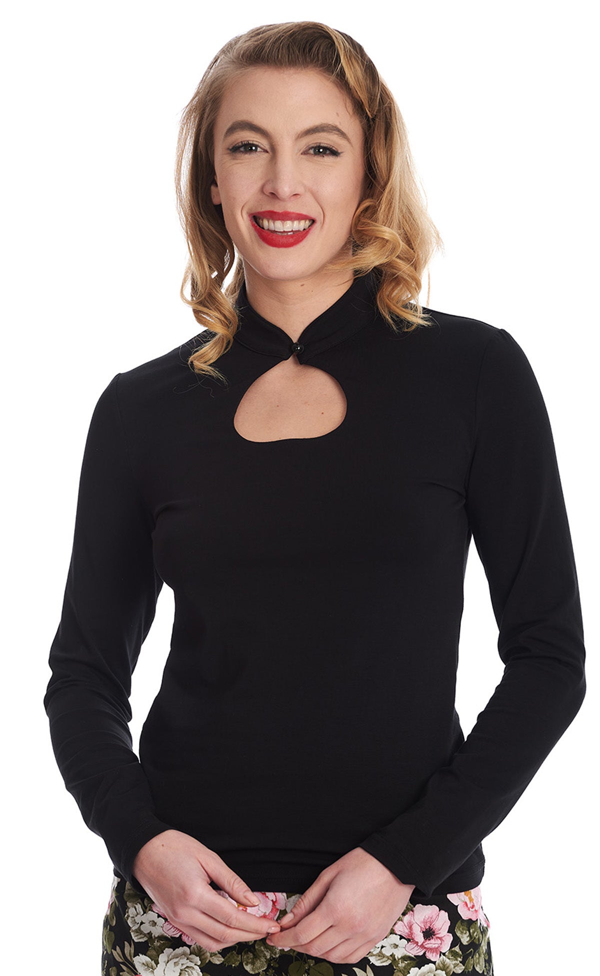 Banned_TEAR_DROP_Retro_BASIC_Langarm_KEYHOLE_CutOut_Oberteil_SHIRT__Schwarz-3