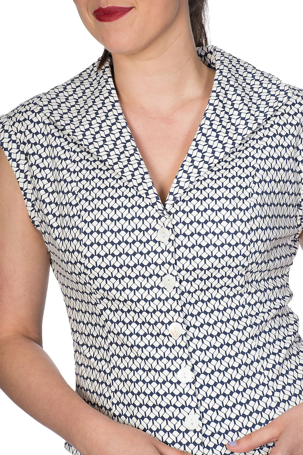 Banned_TILE_PRINT_50S_Vintage_muster_Buttoned_V-Neck_BLUSE_Oberteil_kurzarm_killer_kirsche_5ruxH9IUhfJ0JG