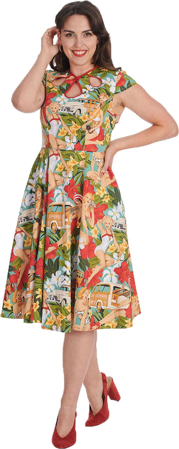 Banned_TROPIC_DREAMER_Floral_PIN_UP_GIRLS_Cut-Out_Kurzarm_SWING_DRESS_Kleid_Killer_Kirsche-1