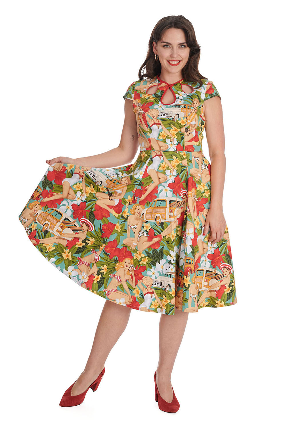 Banned_TROPIC_DREAMER_Floral_PIN_UP_GIRLS_Cut-Out_Kurzarm_SWING_DRESS_Kleid_Killer_Kirsche-2