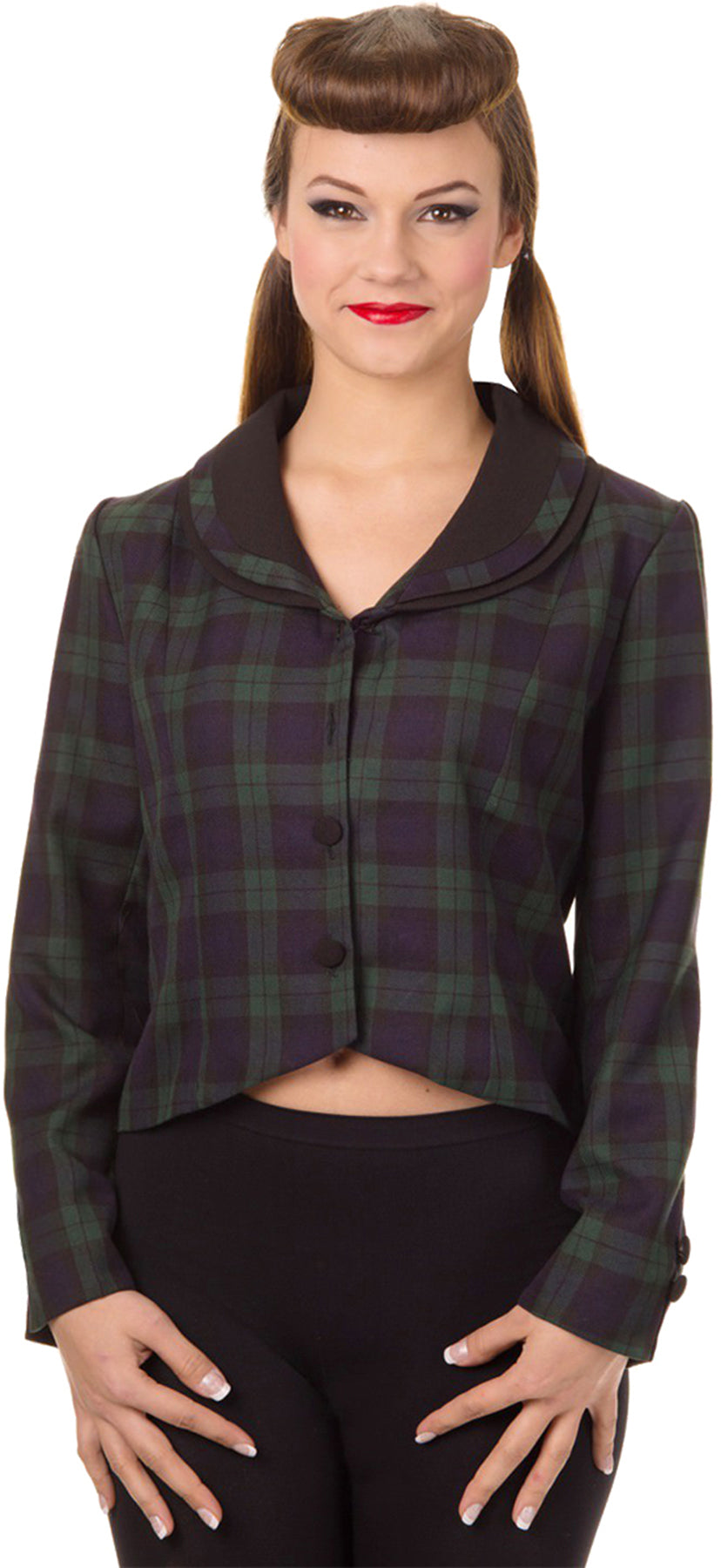 Banned_VINTAGE_TARTATN_Karo_Retro_Langarm_V-Neck_BLAZER_Jacke_killer_kirsche