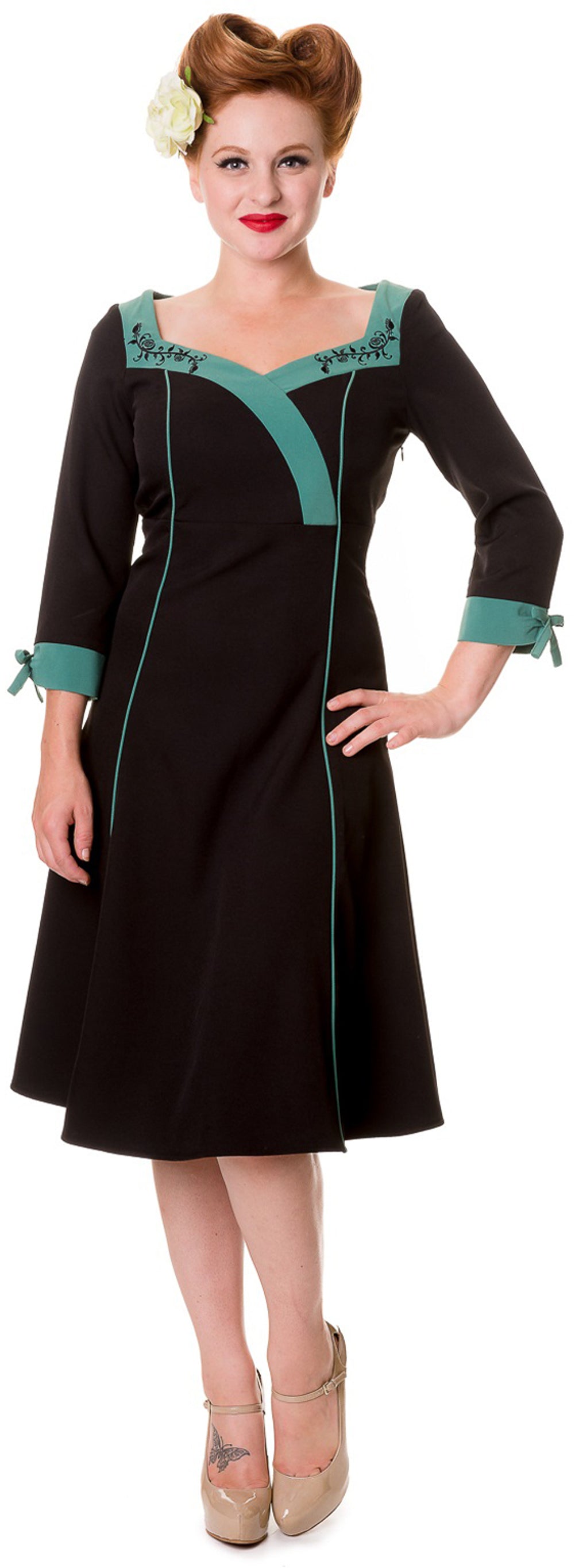 Banned_Vintage_FLORAL_Retro_34_Arm_Pin_Up_DRESS_Kleid