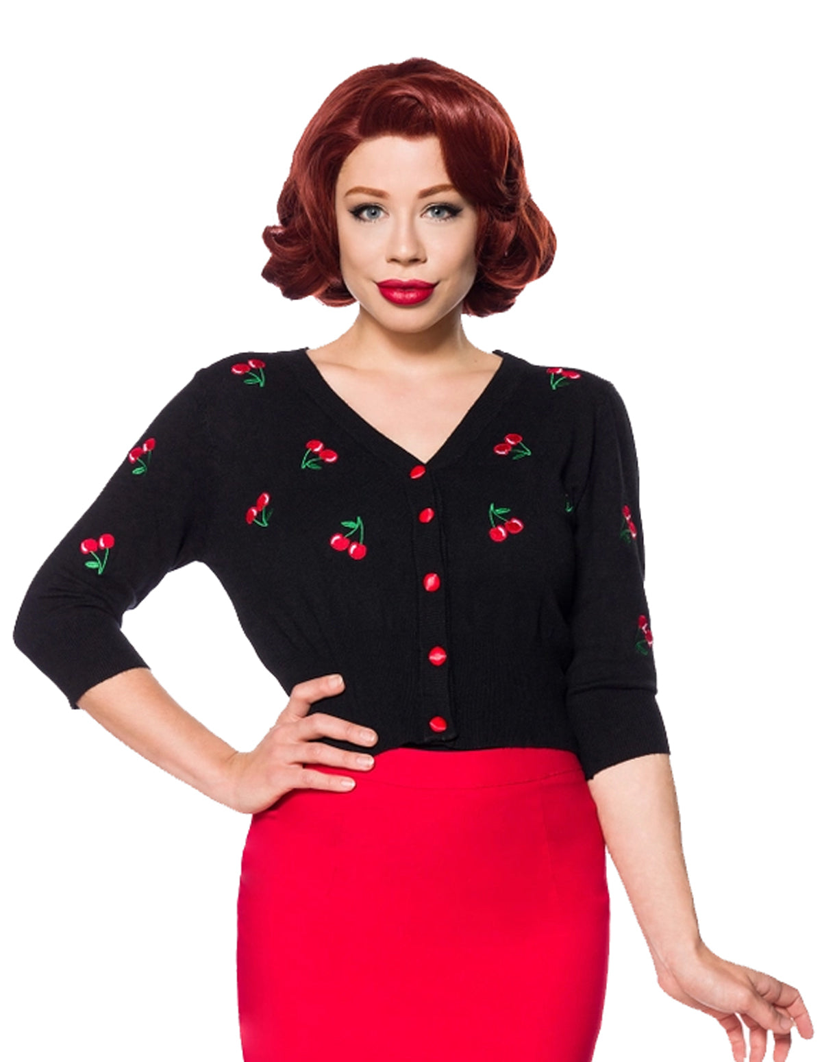 Belsira_CHERRY_VINTAGE_V-Neck_Kirschen_Strick_CARDIGAN_Stickjacke_-_Schwarz-1