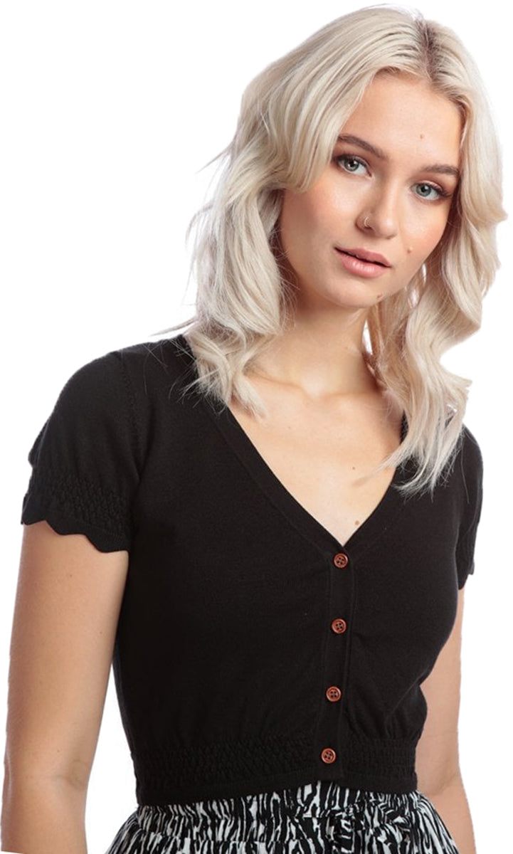 Bright_and_Beautiful_NIGELA_Vintage_PLAIN_V-Neck_Kurzarm_CARDIGAN_Strickjacke_Schwarz-1