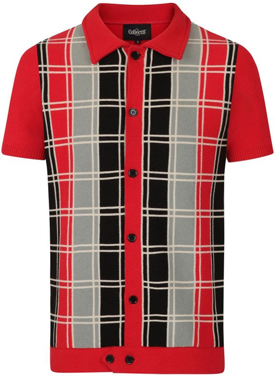 COLLECTIF_MENSWEAR_LUCA_CHECK_SHORT_SLEEVE_Kurzarm_HERREN_Strickjacke_CARDIGAN_killer_kirsche_7GD775aoURndbk