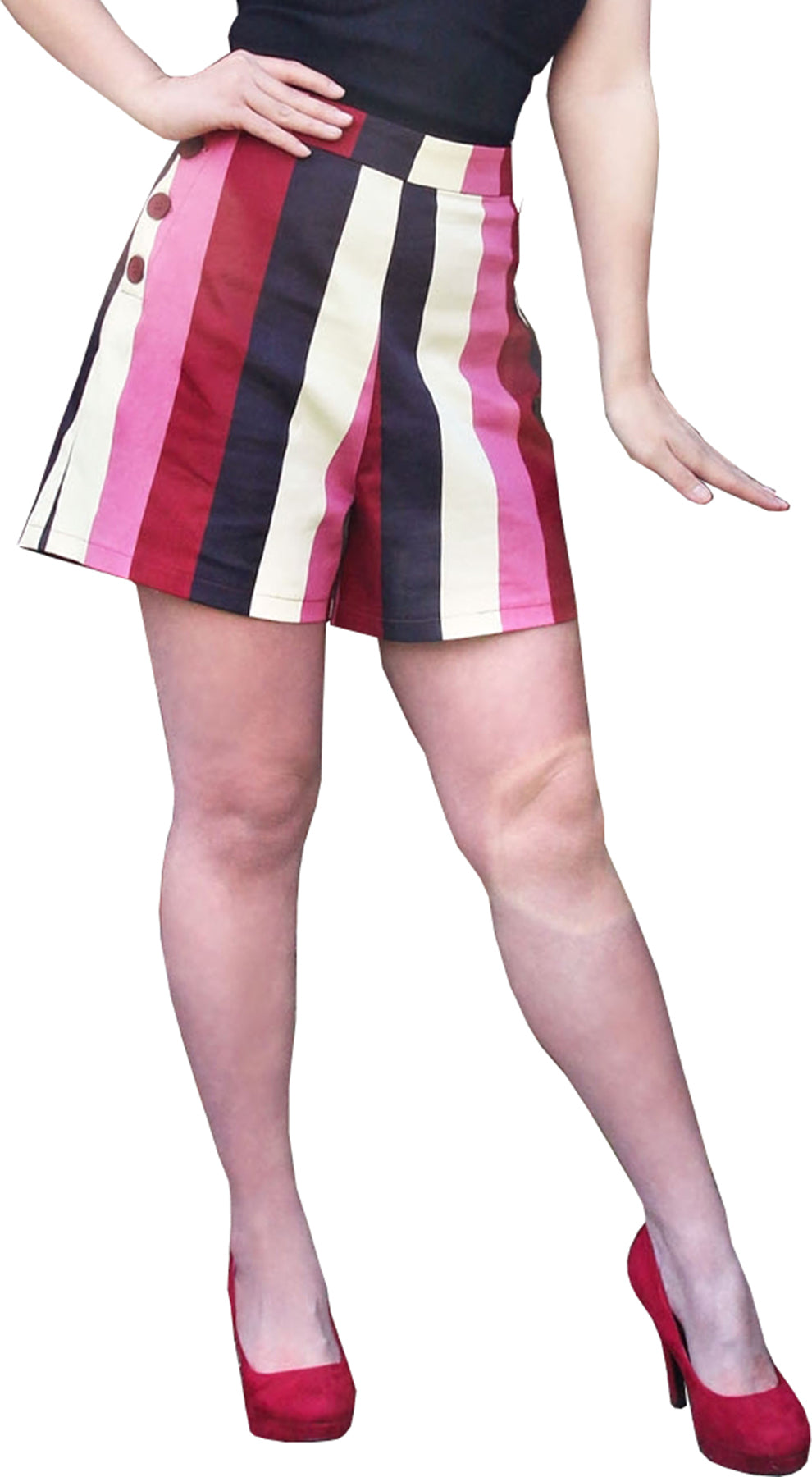 Collectif_ADRIANA_50s_BUBBLE_GUM_STRIPE_Streifen_High_Waist_SHORTS_Kurze_Hose_Killer_Kirsche-1
