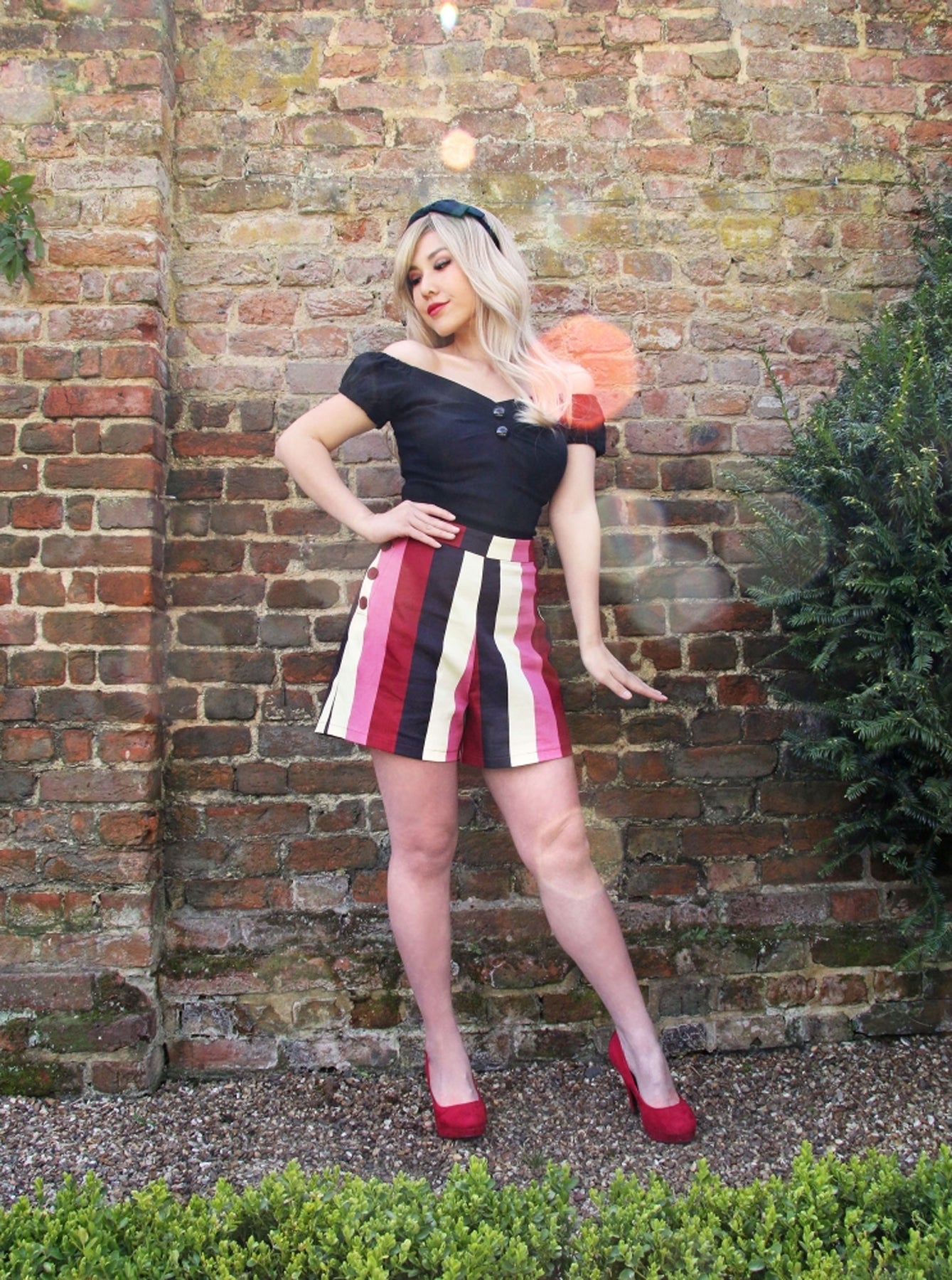 Collectif_ADRIANA_50s_BUBBLE_GUM_STRIPE_Streifen_High_Waist_SHORTS_Kurze_Hose_killer_kirsche_2VoFhPvG7Pfphh