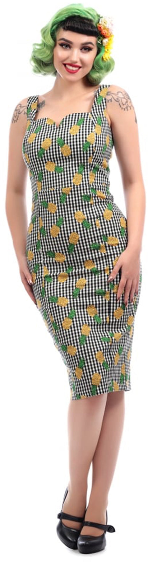 Collectif_ANNITA_Tropical_PINEAPPLE_GINGHAM_Vintage_PENCIL_Dress_KLEID_killer_kirscheyabPFvmEuifs6