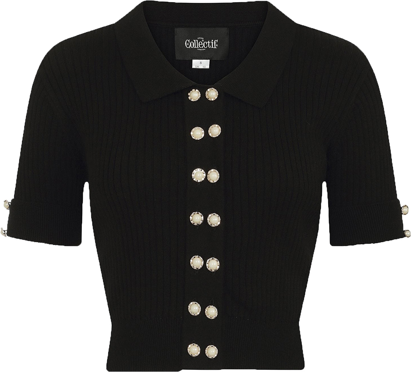 Collectif_ARIANNA_Vintage_RIBBED_Perlen_Kurzarm_CARDIGAN_Strickjacke_Schwarz-2tTcMitc2Vmc46