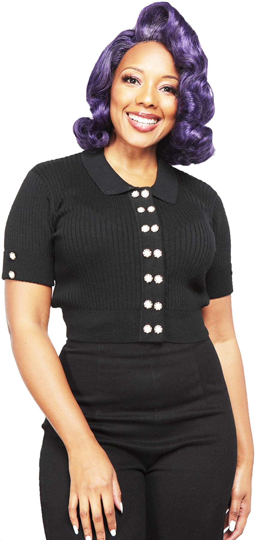 Collectif_ARIANNA_Vintage_RIBBED_Perlen_Kurzarm_CARDIGAN_Strickjacke_Schwarz_killer_kirsche