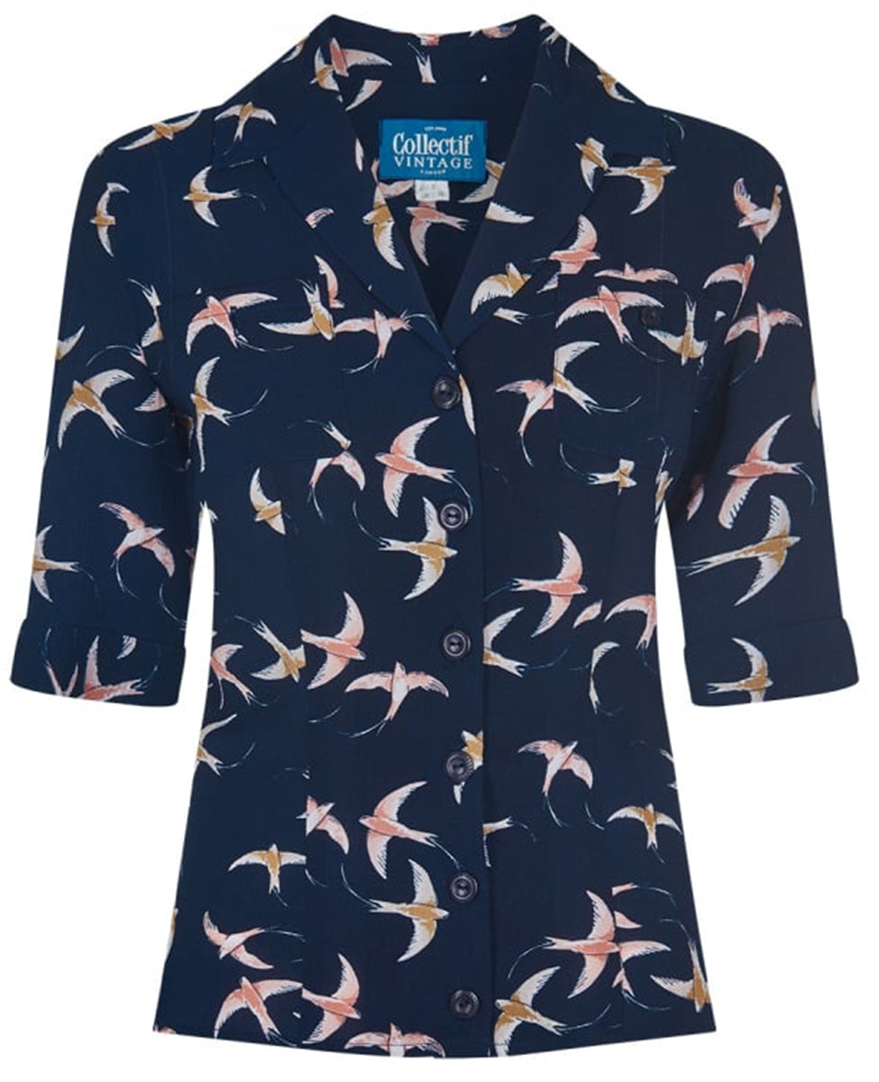 Collectif_AUBREY_Vintage_SWALLOW_Schwalben_V-Neck_Collar_SHIRT_Bluse-2