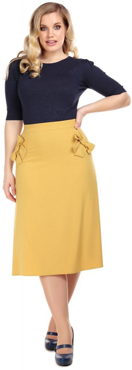 Collectif_BEAU_Vintage_SCHLEIFEN_Bow_A-Linie_SWING_SKIRT_Rock_Senfgelb-1