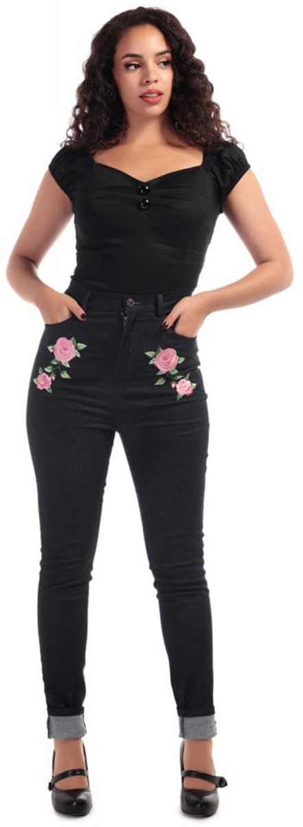 Collectif_BECCA_Retro_ROSE_Embroidery_HIGH_WAISTED_Vintage_JEANS_Hose-1