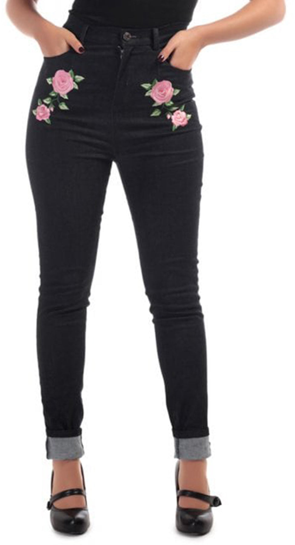 Collectif_BECCA_Retro_ROSE_Embroidery_HIGH_WAISTED_Vintage_JEANS_Hose_killer_kirsche