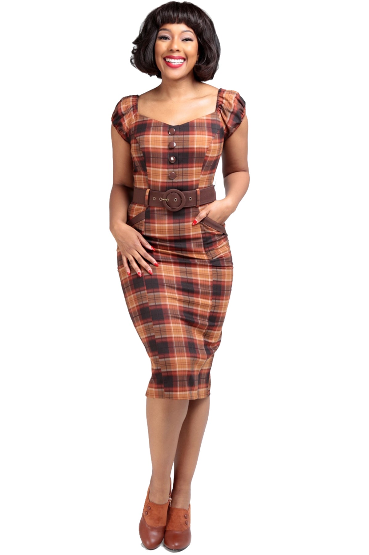 Collectif_BLANCHE_CHESTNUT_CHECK_Retro_Karo_Tartan_Vintage_Wiggle_PENCIL_DRESS_Kleid_killer_kirsche_1
