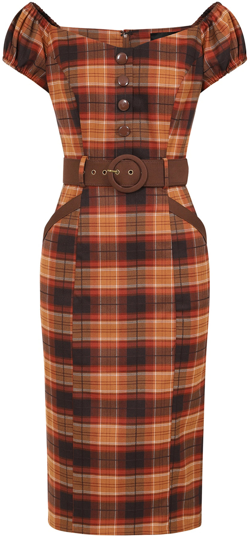Collectif_BLANCHE_CHESTNUT_CHECK_Retro_Karo_Tartan_Vintage_Wiggle_PENCIL_DRESS_Kleid_killer_kirsche_2