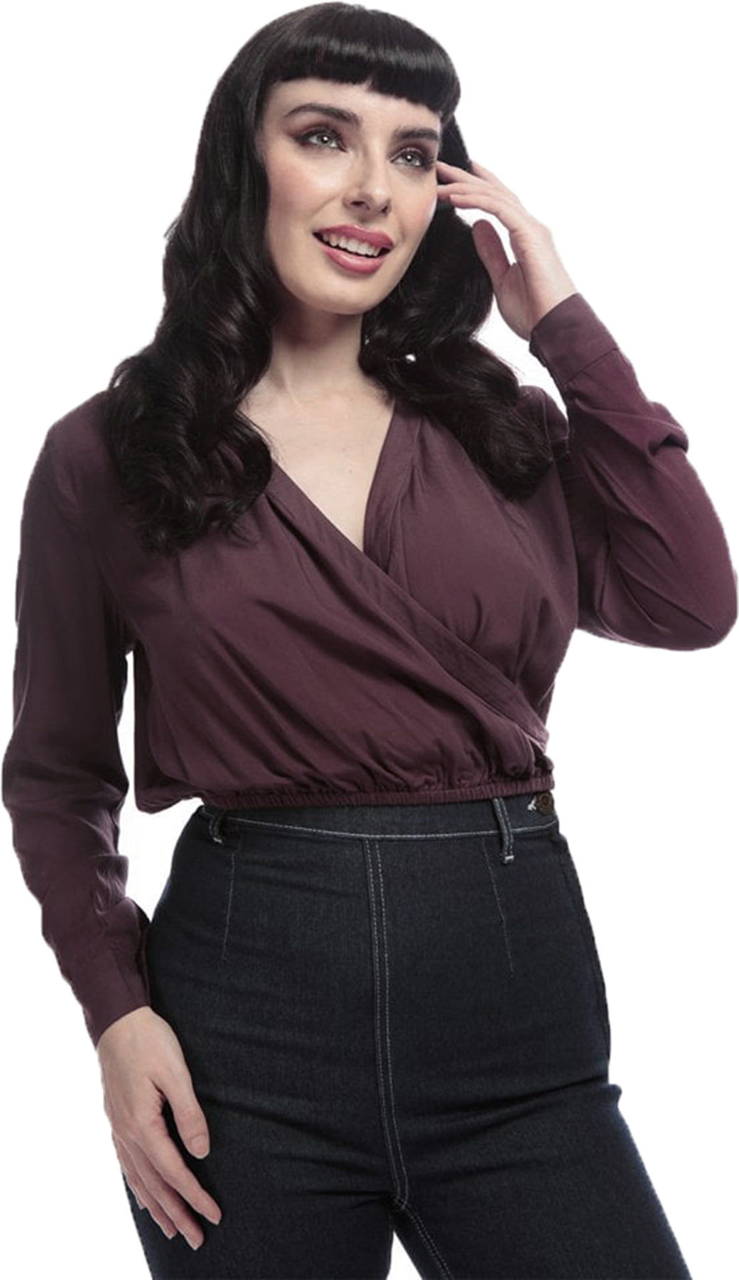 Collectif_CARO_Vintage_PLAIN_Cropped_WRAP_TOP_Langarm_Bluse_SHIRT_Plum_killer_kirsche_1