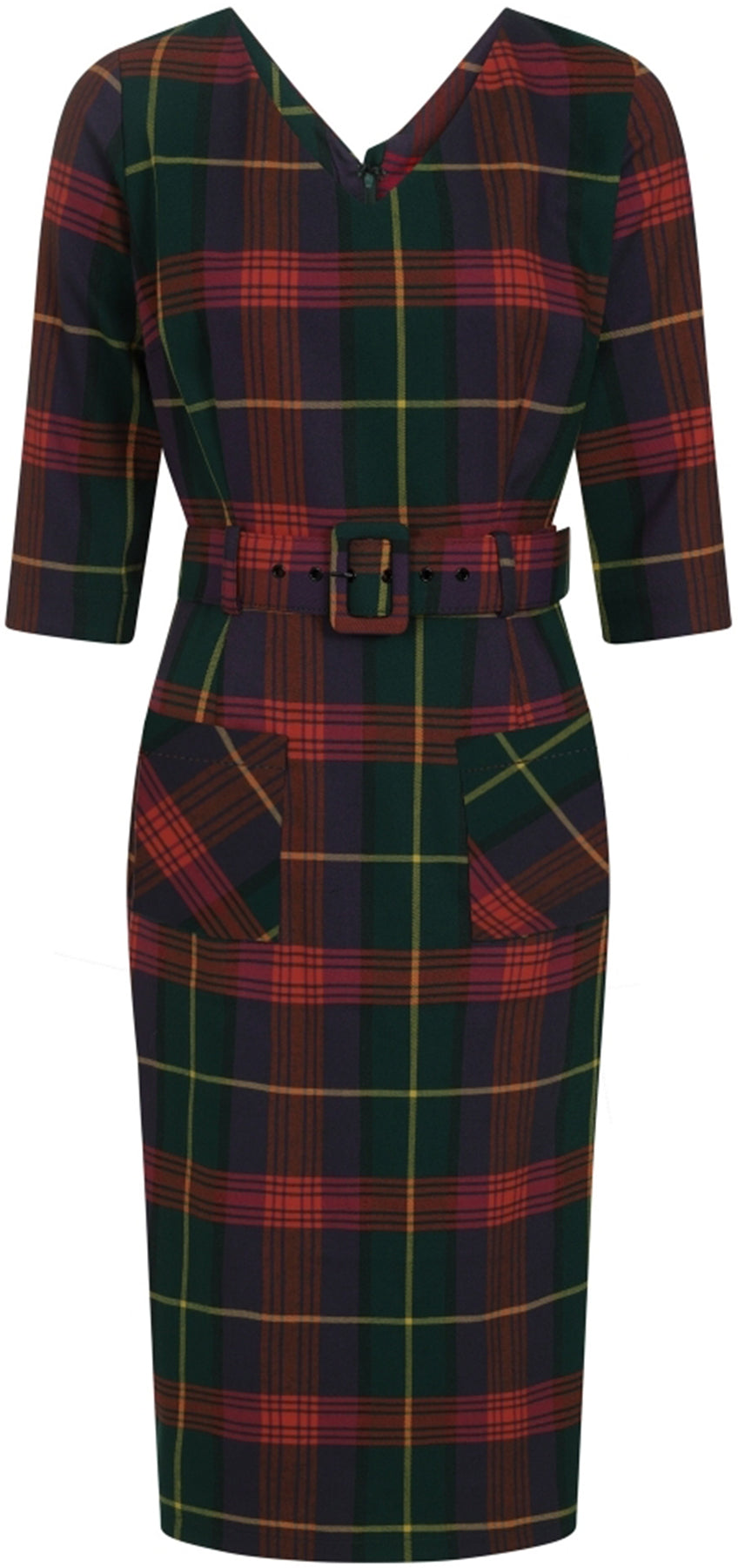Collectif_CERERE_ETUDE_CHECK_V-Neck_TARTAN_Karo_50s_PENCIL_DRESS_Bleistiftkleid_killer_kirsche_2