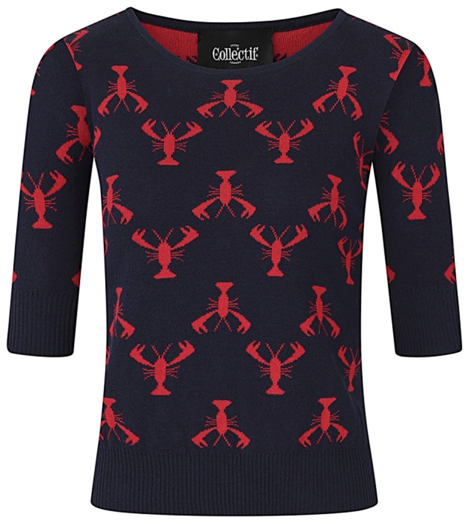 Collectif_CHRISSIE_Retro_LOBSTER_Hummer_Halbarm_Feinstrick_KNITTED_TOP_Pullover_killer_kirsche_2