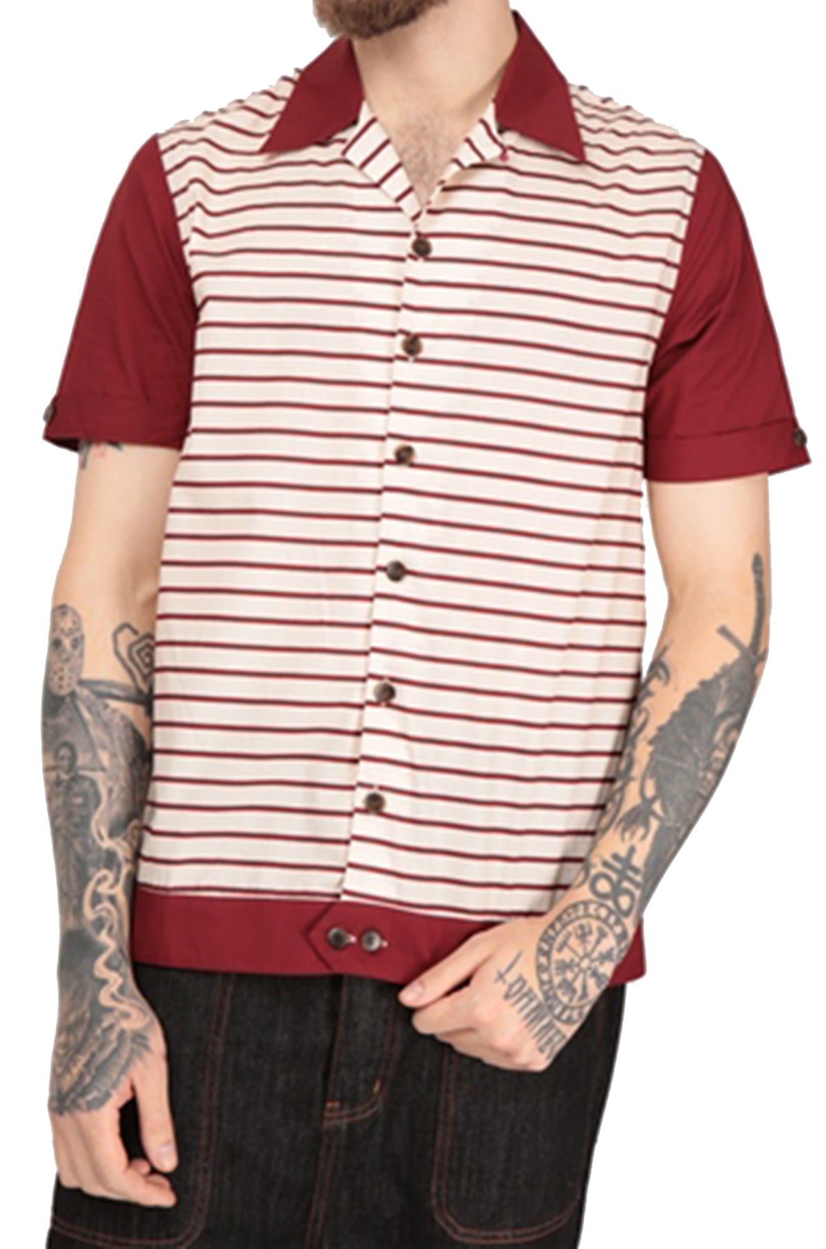 Collectif_DAVID_Retro_STRIPED_Streifen_50s_KURZARM_HEMD_Shirt_killer_kirsche_rot_0