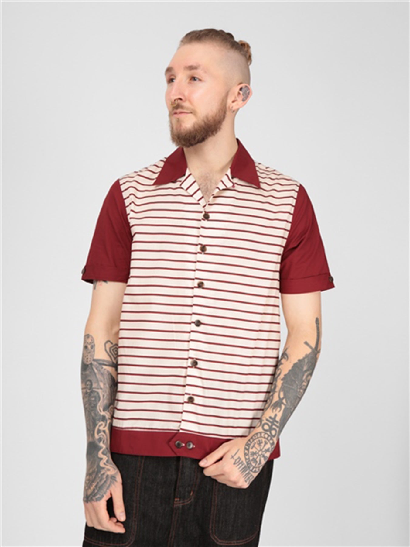 Collectif_DAVID_Retro_STRIPED_Streifen_50s_KURZARM_HEMD_Shirt_killer_kirsche_rot_1