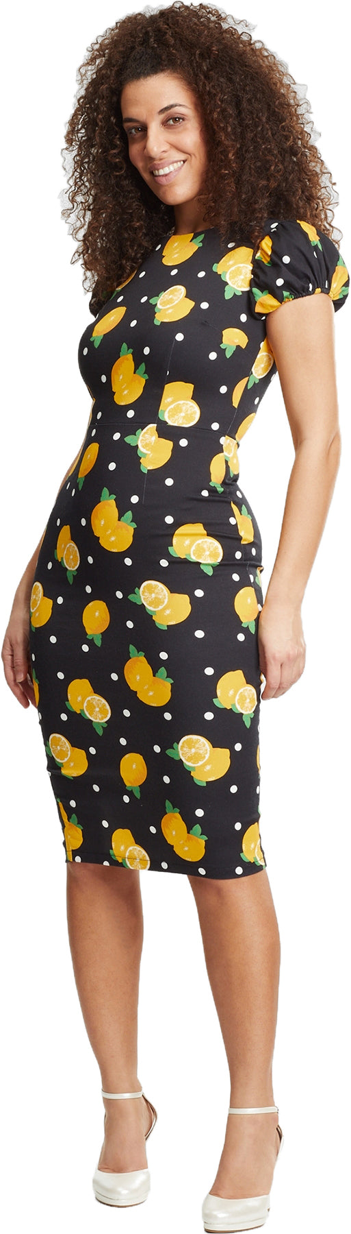 Collectif_DEMIRA_Polka_Lemon_PUNKTE_Kurzarm_50s_PENCIL_DRESS_Bleistiftkleid-1