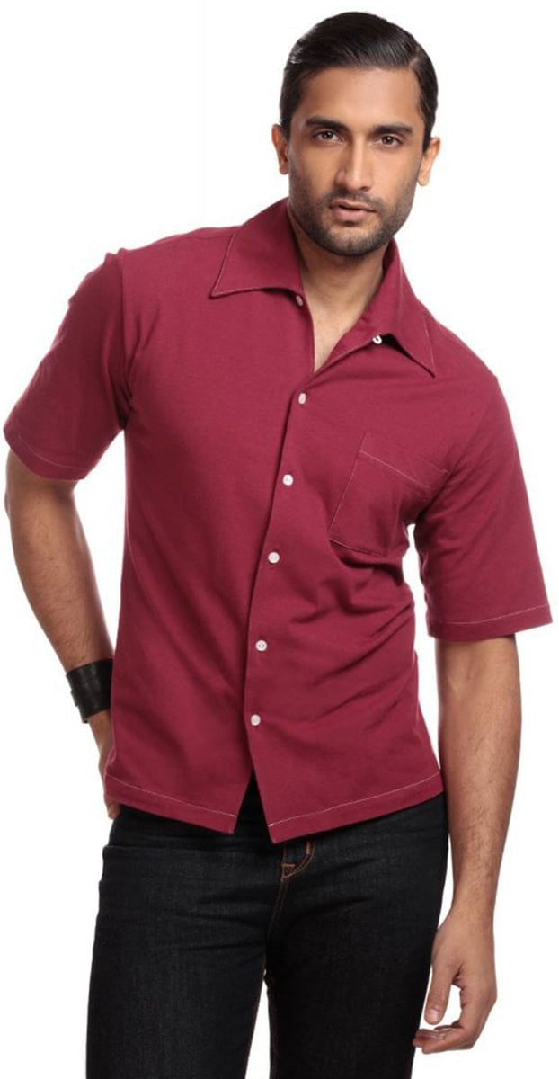 Collectif_HARRY_HAVAN_Vintage_Buttoned_STITCHES_Kurzarm_Shirt_HEMD_Bordeaux-1