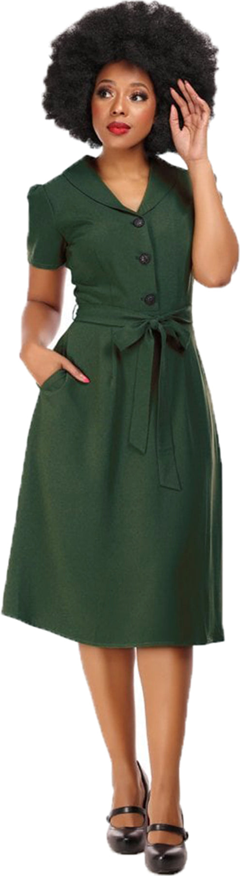 Collectif_HATTIE_40s_Vintage_PLAIN_Buttoned_V-NECK_Kurzarm_A-LINIE_DRESS_Kleid_killer_kirscheqrYp3RMtvkEjV