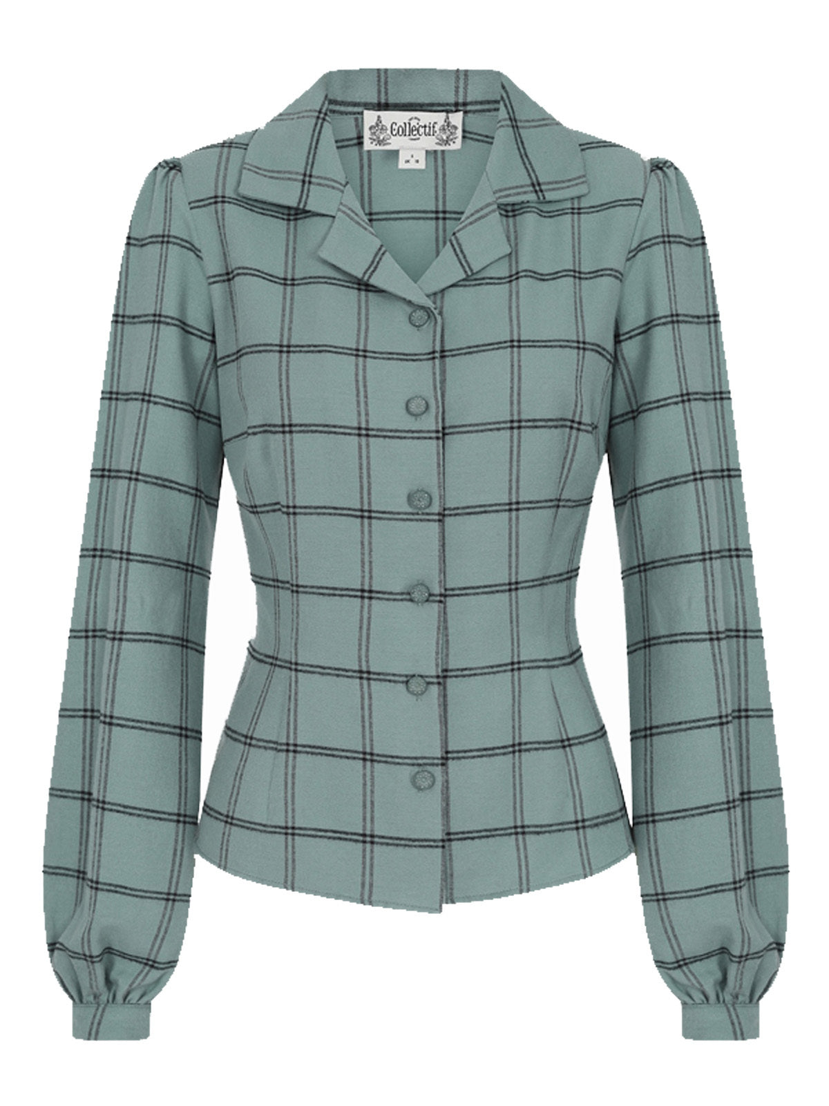 Collectif_JERRY_SEAFOAM_Vintage_Check_50s_Bishop_Sleeve_BLOUSE__Bluse_-_Mint-2