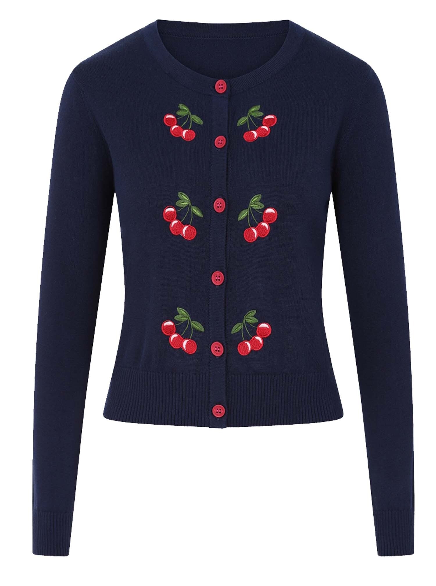 Collectif_JESSIE_50s_CHERRY_Kirschen_Vintage_Cropped_Strickjacke_CARDIGAN_-_Dunkelblau-1