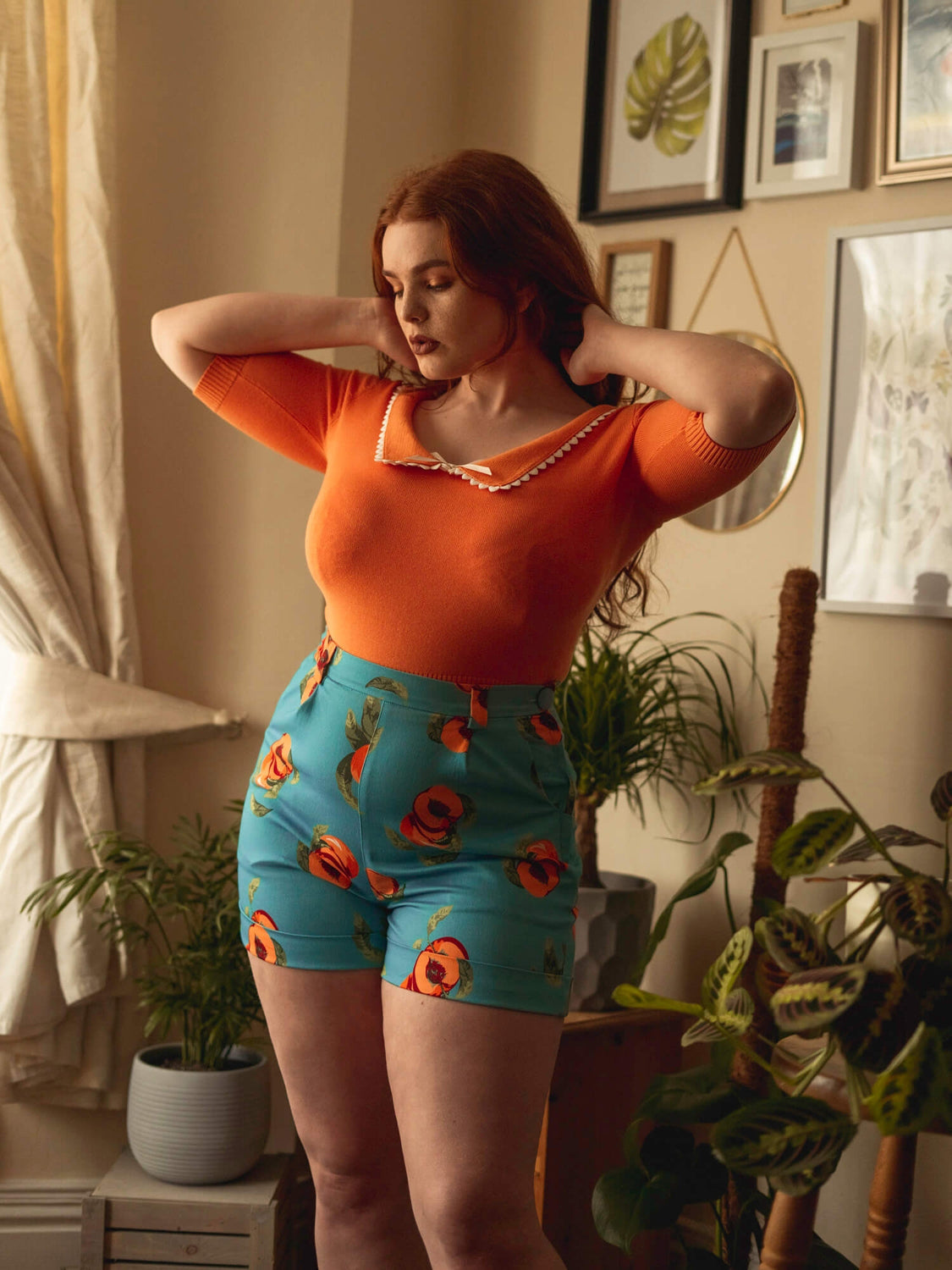 Collectif_JOJO_VINTAGE_PEACHES_Pin_Up_Jeans_High_Waisted_SHORTS_Hose_pfirsich_kurz__killer_kirsche_2