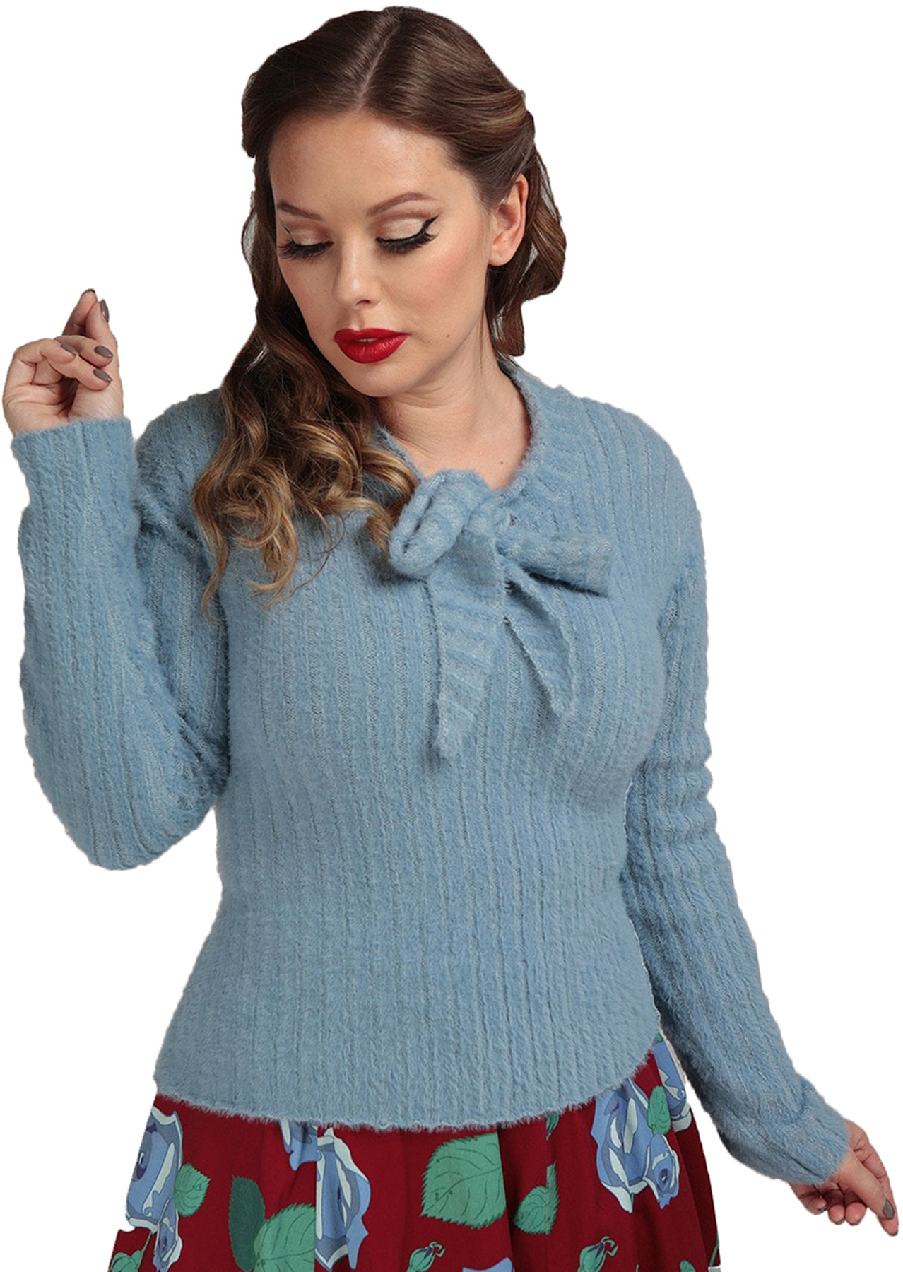 Collectif_JONY_Vintage_KNOT_SCHLEIFE_Knit_Ribbed_Pullover_JUMPER_Hellblau_killer_kirsche