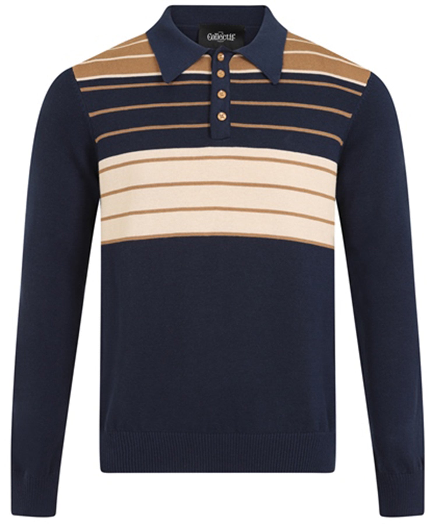 Collectif_JO_Vintage_HUNTER_STRIPE_Streifen_Langarm_POLO_Strick_Oberteil_PULLOVER_-_Blau_killer_kirsche_3
