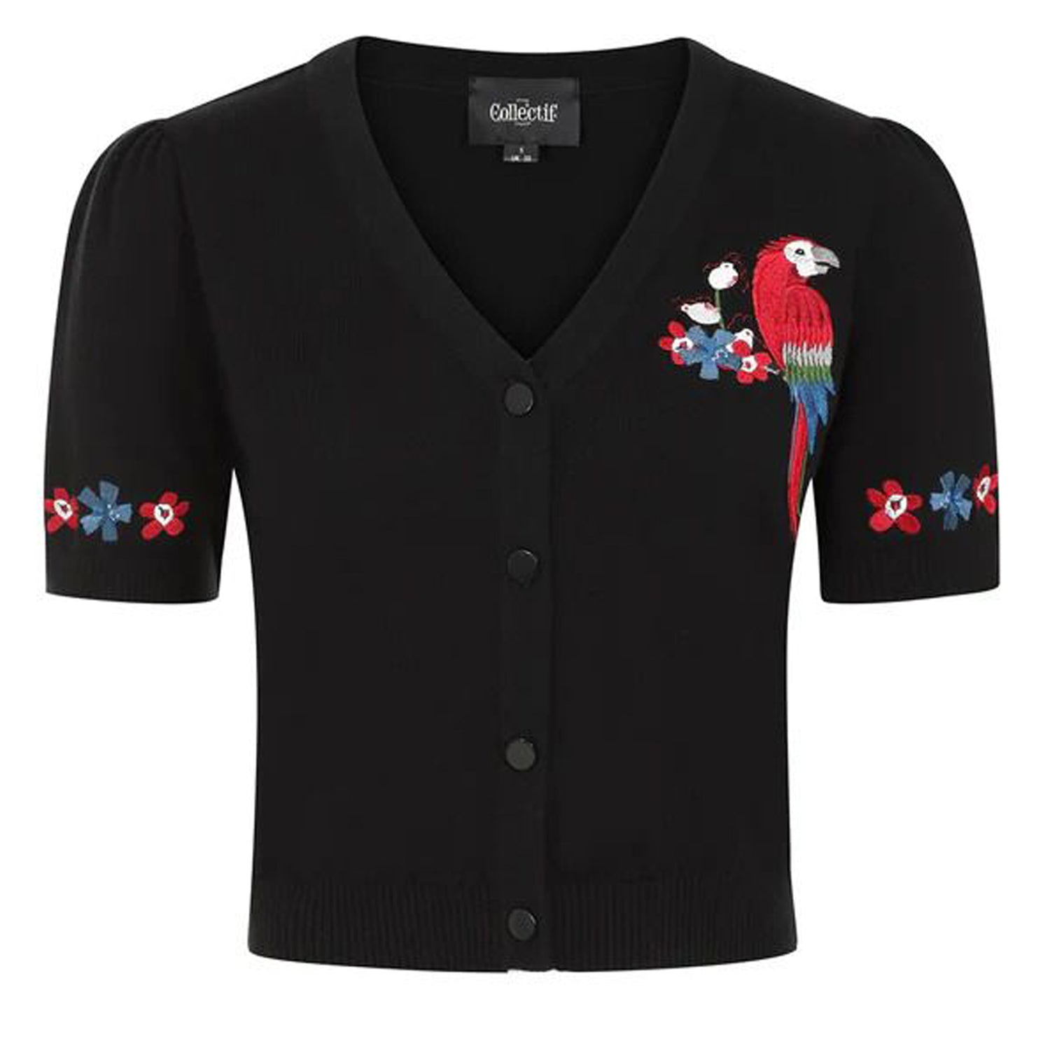 Collectif_JUNE_PARROT_Paradise_Vintage_VNECK_Kurzarm_CARDIGAN_Strickjacke_Schwarz-58UfW8YWPUryHo