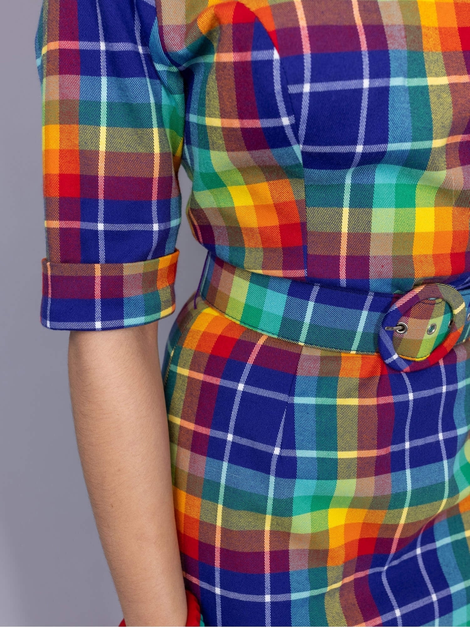 Collectif_JUNE_Rainbow_Check_TARTAN_Karo_Halbarm_PENCIL_DRESS_Bleistiftkleid_killer_kirsche_3