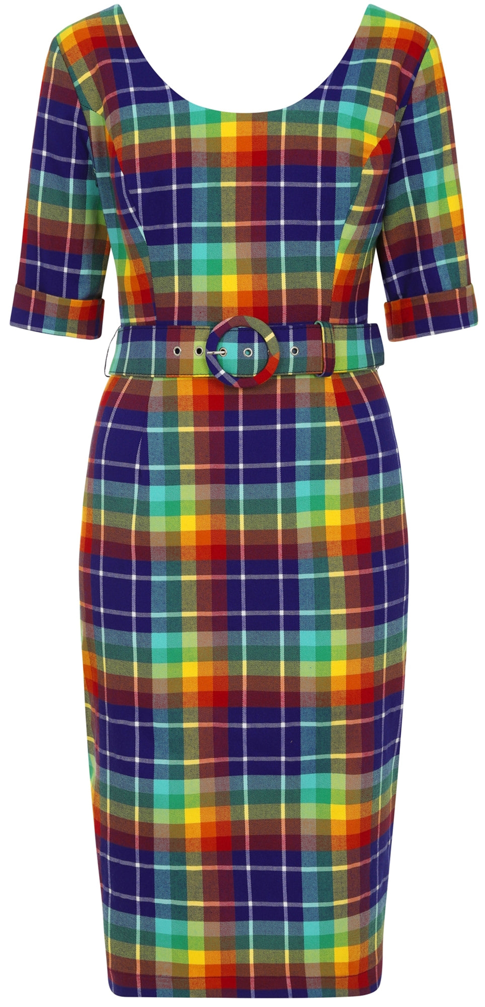 Collectif_JUNE_Rainbow_Check_TARTAN_Karo_Halbarm_PENCIL_DRESS_Bleistiftkleid_killer_kirsche_5