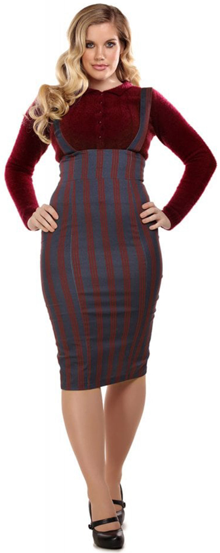 Collectif_KAREN_TRIPLET_STRIPES_Streifen_Suspenders_PENCIL_Skirt_ROCK_killer_kirsche