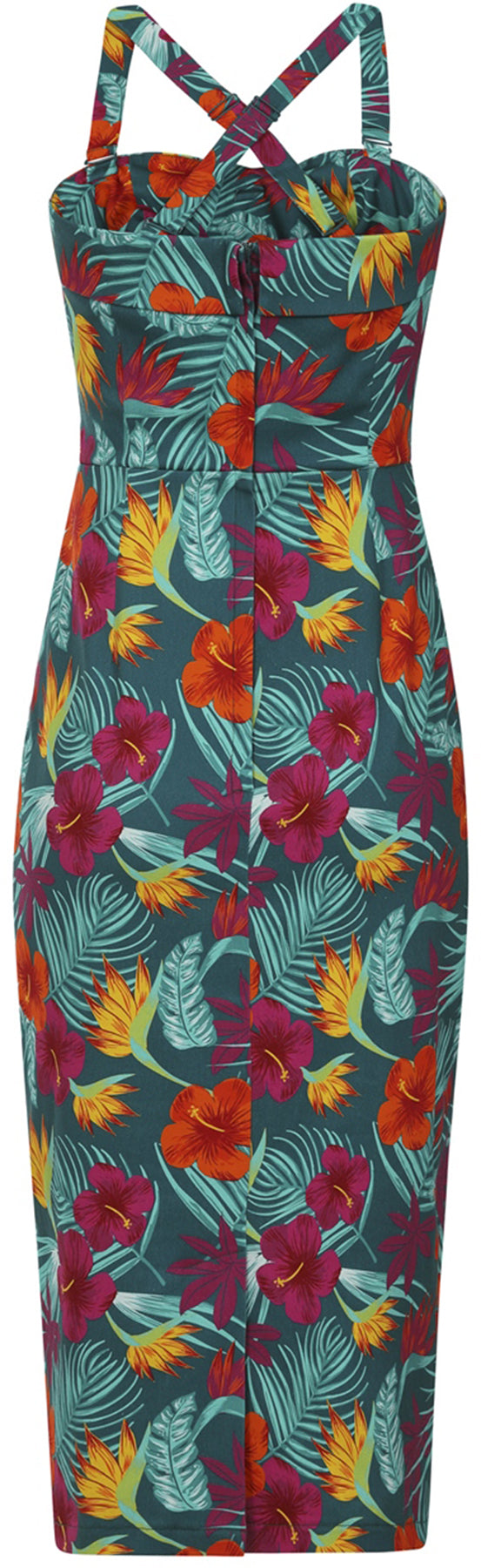Collectif_KIANA_Tropico_FLOWERS_Palmblatt_TRaeGER_Dress_PENCIL_KLEID_killer_kirsche_76MqQEnlesLmIH