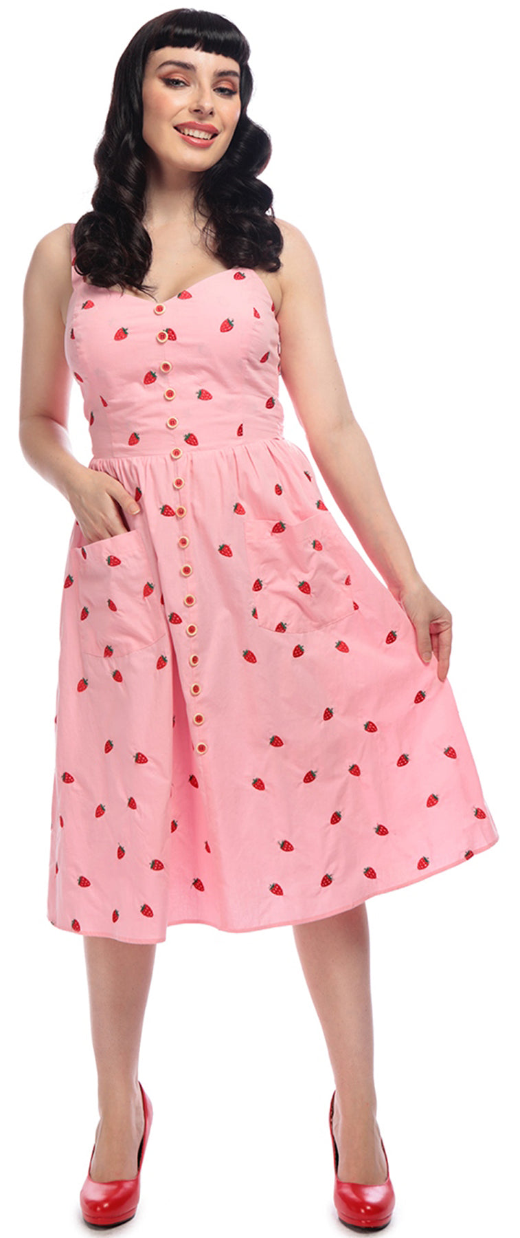 Collectif_KIMBERLY_Vintage_Embroidered_ERDBEER_Strawberry_Traeger_SWING_DRESS_Kleid_killer_kirsche_1