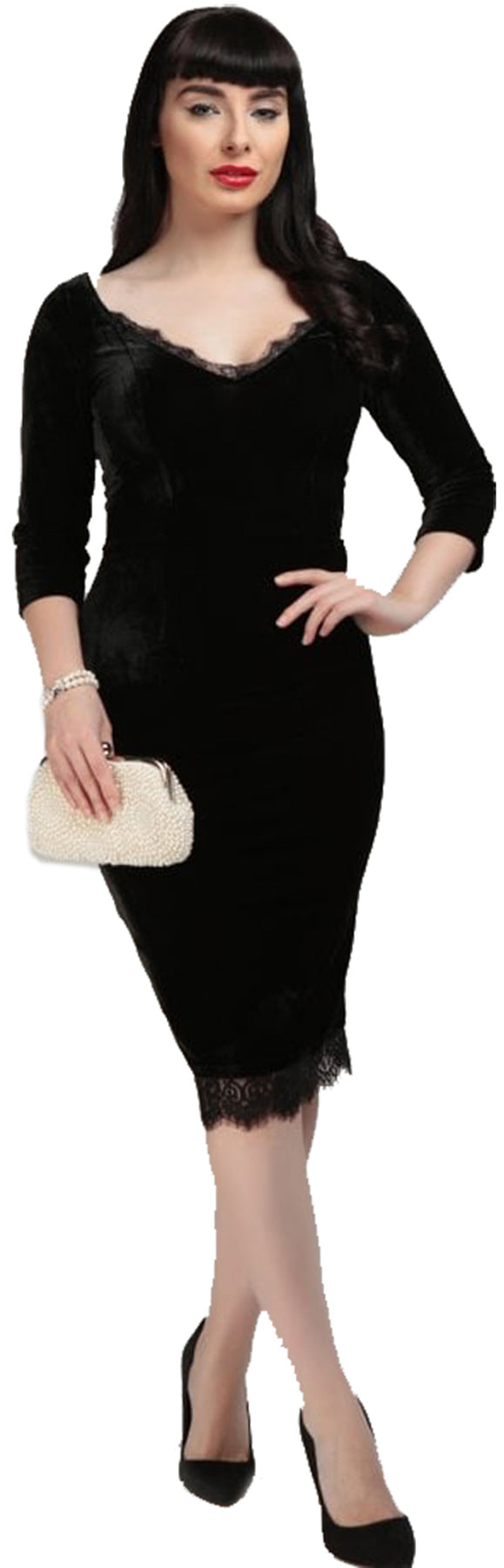 Collectif_LACEY_VELVET_Vintage_SAMT_Spitze_V-Neck_PENCIL_DRESS_Bleistiftkleid_killer_kirsche