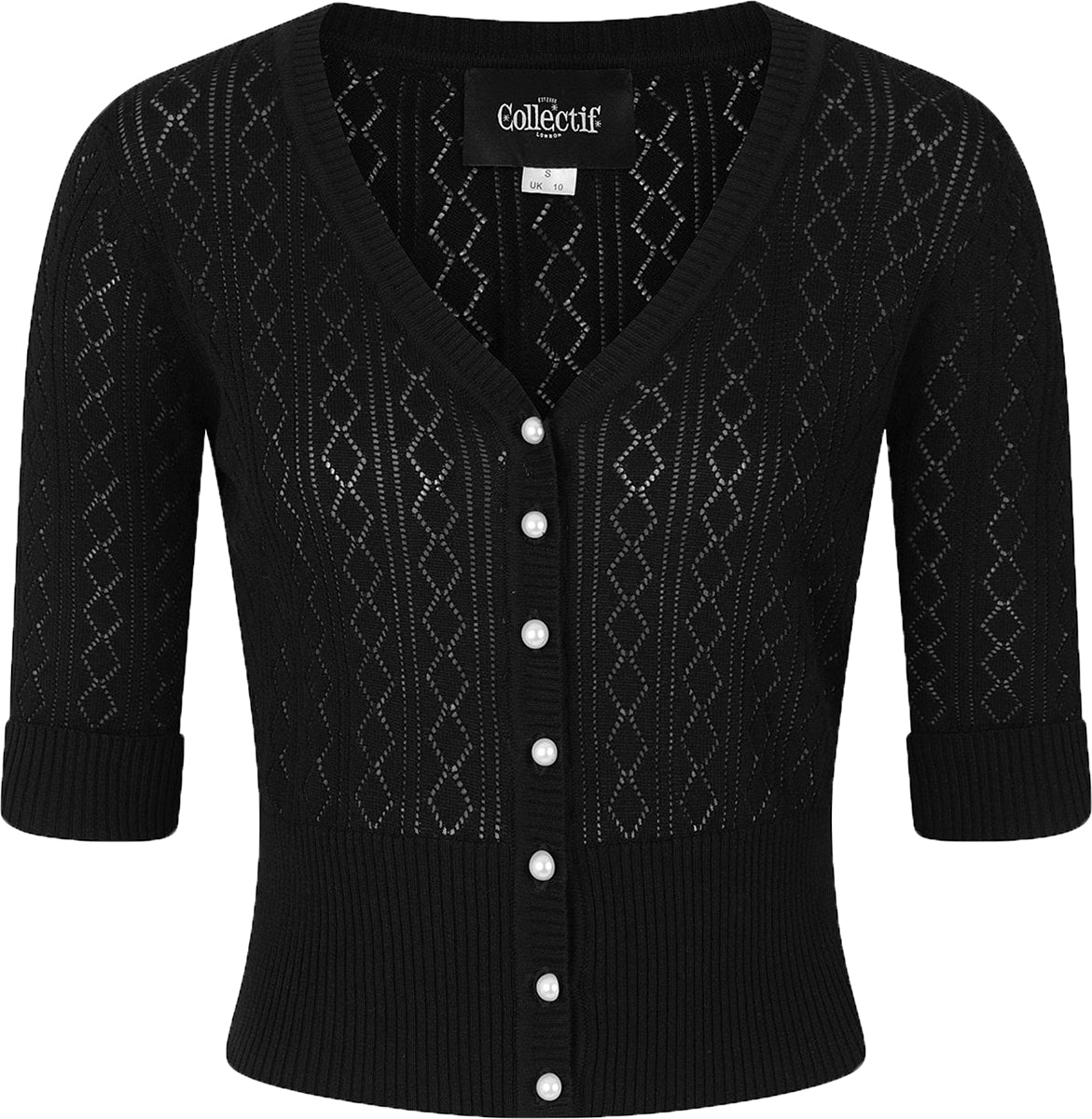 Collectif_LINDA_Vintage_DIAMOND_Lochmuster_CARDIGAN_Strickjacke_Schwarz-2