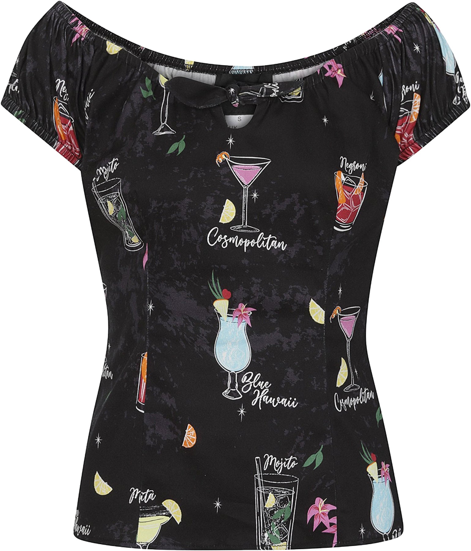 Collectif_LORENA_Vintage_COCKTAIL_MENU_Tropical_BOW_Kurzarm_BLUSE_Shirt_killer_kirsche