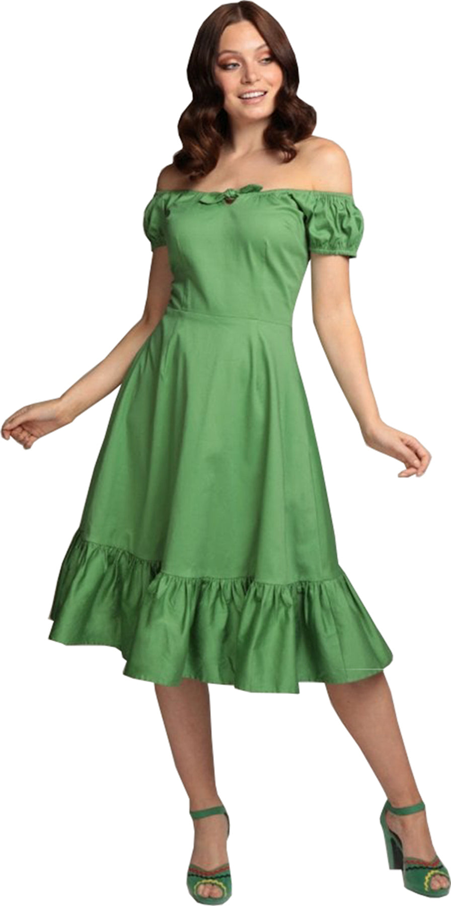 Collectif_LORENA_Vintage_PLAIN_Schleife_RUFFLE_Volant_SWING_Kleid_Gruen_killer_kirsche