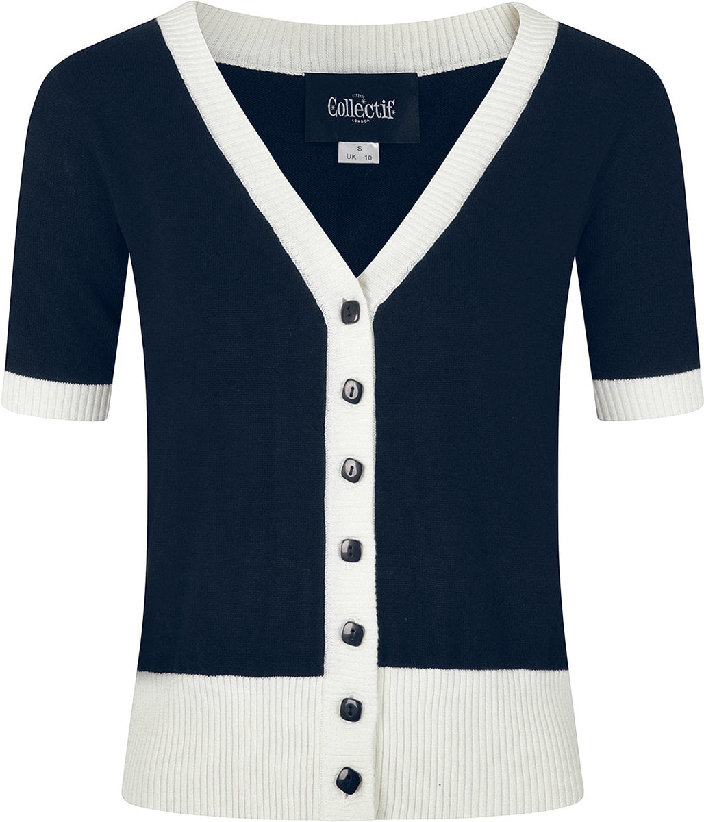 Collectif_LUDOVICA_CONTRAST_Vintage_V-NECK_Kurzarm_CARDIGAN_Strickjacke_Navy-2